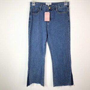 Sugarhigh Womens Denim Jeans Size M Dark Wash Contrast Panel Wide Leg Raw Hem